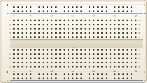 A breadboard. Select any hole to light up every other hole it is electrically joined to.