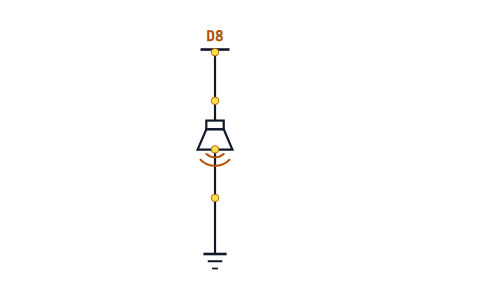 A piezo buzzer between pin D8 and ground, with no resistor