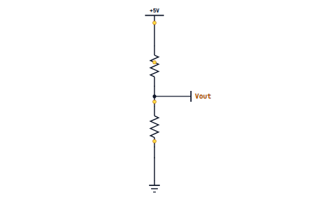 A generic voltage divider: the supply at the top, R1, the Vout tap between them, R2, and ground at the bottom