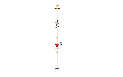 One LED on pin D9 through a 220 ohm resistor, returning to ground