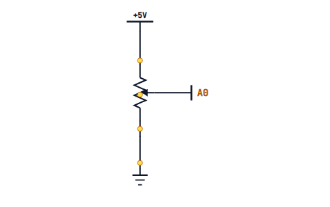 A potentiometer across 5 V and ground with its wiper on A0