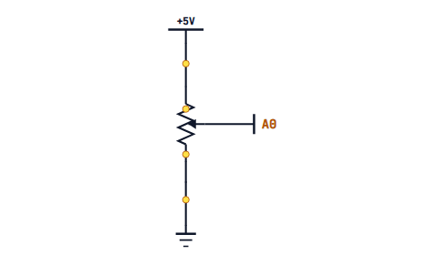 A potentiometer across 5 V and ground with its wiper on A0