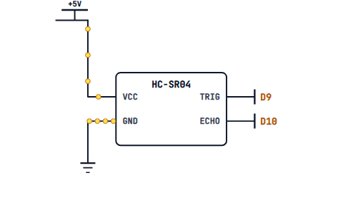 An HC-SR04 with TRIG on D9 and ECHO on D10