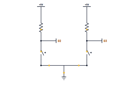 Two INPUT_PULLUP buttons on D2 and D3
