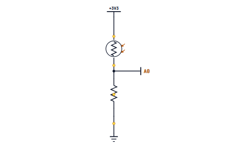 An LDR and a 10 kilohm resistor in a divider, with the midpoint on the ESP's A0