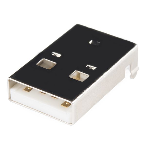 A rectangular USB Type-A plug showing its four gold contacts