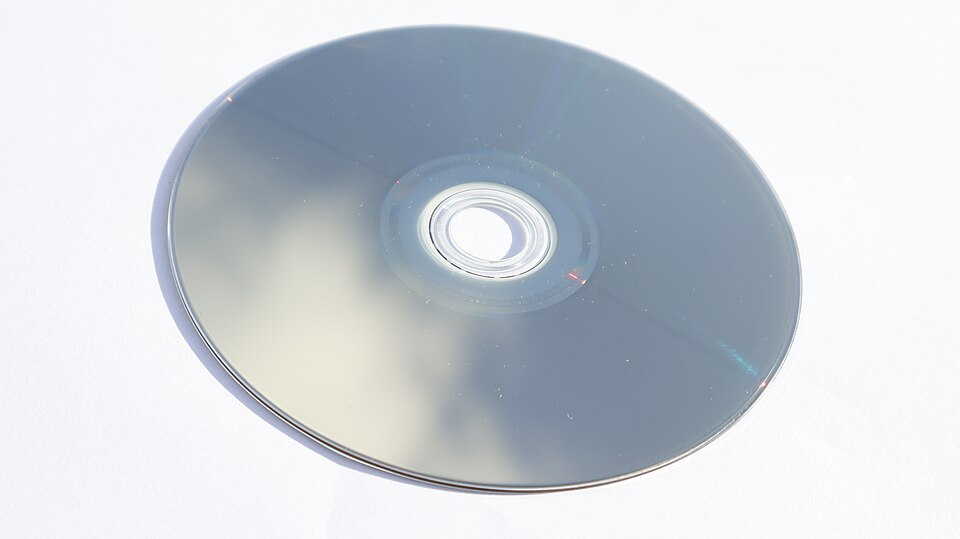 The data side of a Blu-ray disc with a blue-grey tint