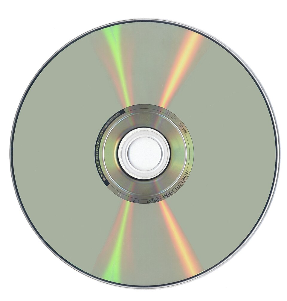 The silver data side of a DVD
