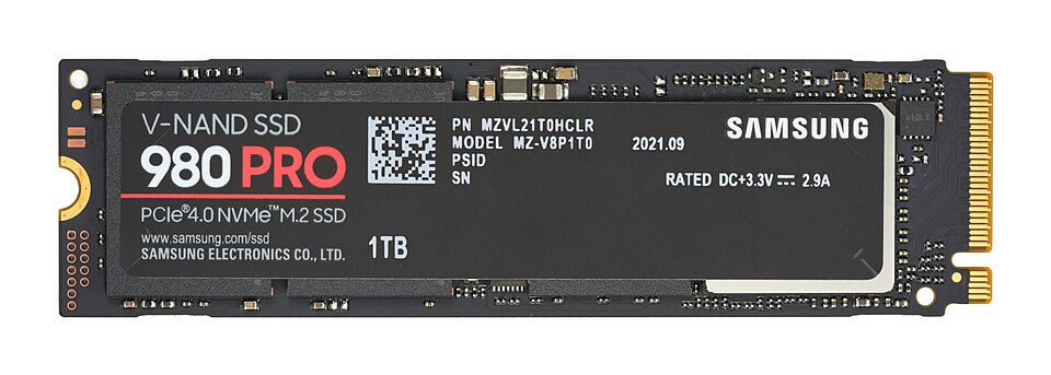 A thin M.2 NVMe solid state drive stick