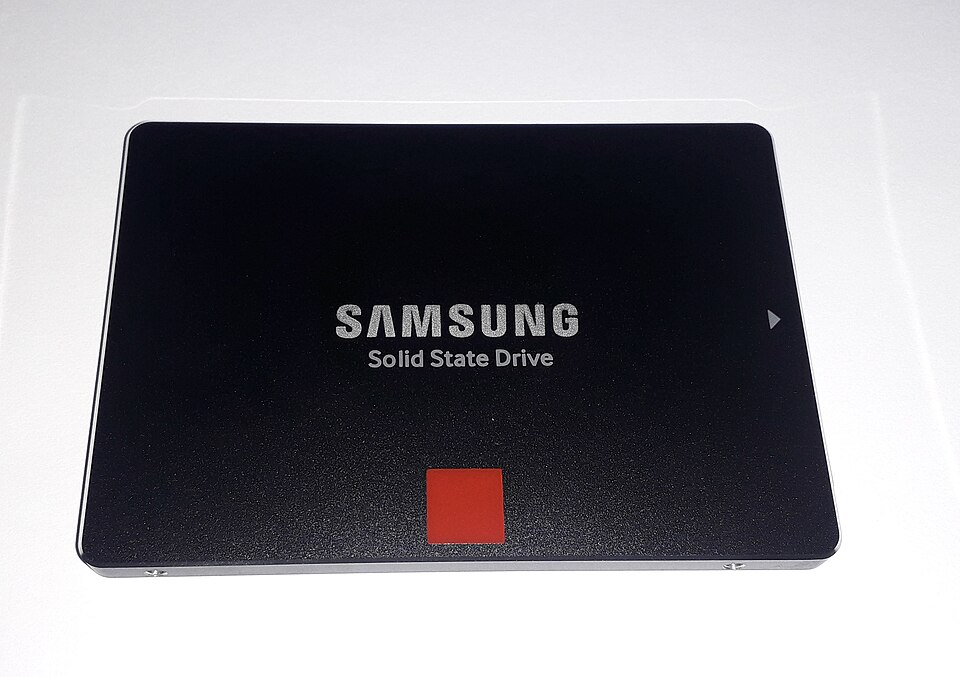 A black 2.5-inch Samsung solid state drive