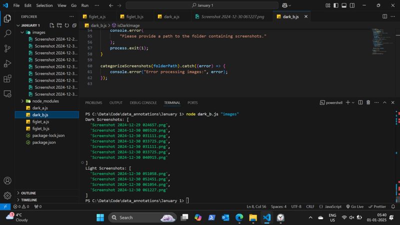 A code editor with a file explorer, colour-coded code and a terminal panel showing program output