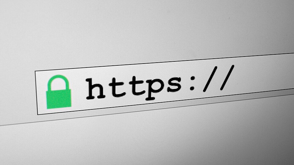 Close-up of a browser address bar showing a green padlock followed by https://
