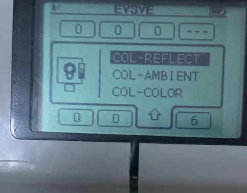 EV3 Port View showing the Colour Sensor's three modes: COL-REFLECT highlighted, COL-AMBIENT and COL-COLOR.