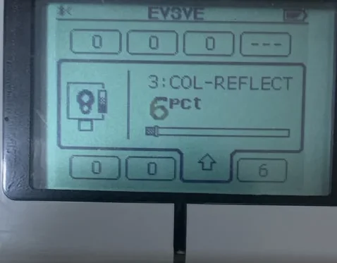 EV3 Port View showing port 3 as 3:COL-REFLECT with a reading of 6 percent.