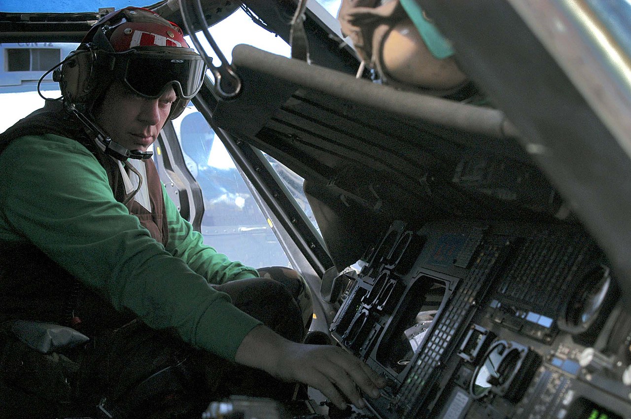 A helicopter cockpit, showing the instrument panel.