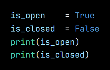 Python code from the lesson, beginning is_open    = True
