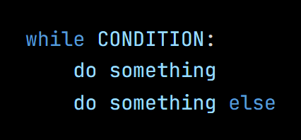 Python code from the lesson, beginning while CONDITION:
