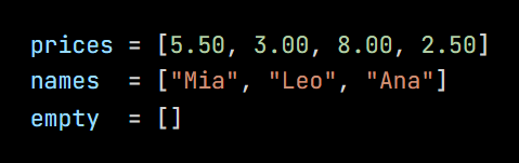 Python code from the lesson, beginning prices = [5.50, 3.00, 8.00, 2.50]