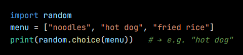 Python code from the lesson, beginning import random
