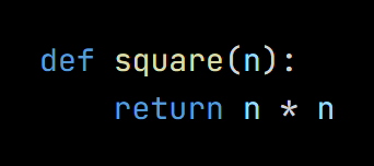 Python code from the lesson, beginning def square(n):