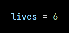 Python code from the lesson, beginning lives = 6