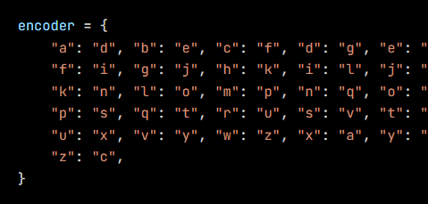 Python code from the lesson, beginning encoder = {