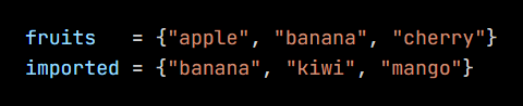 Python code from the lesson, beginning fruits   = {"apple", "banana", "cherry"}