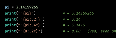 Python code from the lesson, beginning pi = 3.14159265