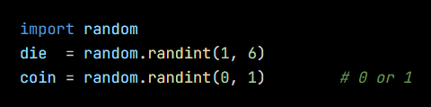 Python code from the lesson, beginning import random
