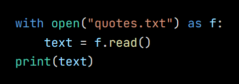 Python code from the lesson, beginning with open("quotes.txt") as f: