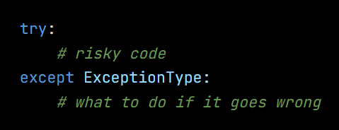 Python code from the lesson, beginning try: