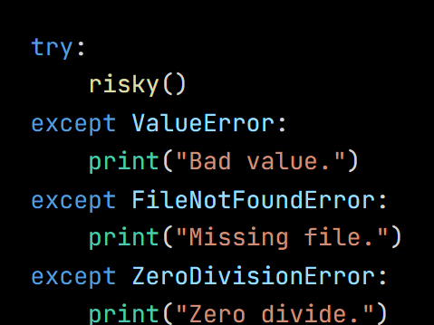 Python code from the lesson, beginning try: