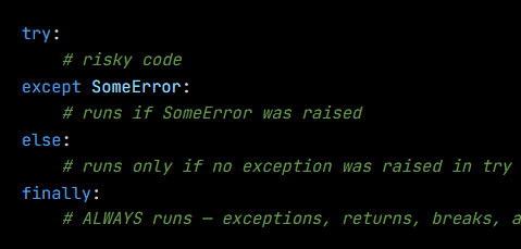 Python code from the lesson, beginning try: