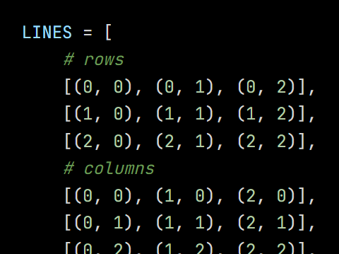 Python code from the lesson, beginning LINES = [