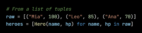 Python code from the lesson, beginning # From a list of tuples