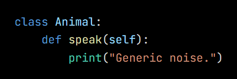 Python code from the lesson, beginning class Animal: