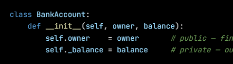 Python code from the lesson, beginning class BankAccount: