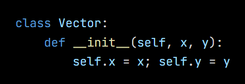 Python code from the lesson, beginning class Vector: