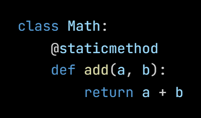 Python code from the lesson, beginning class Math: