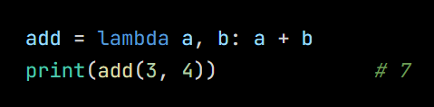 Python code from the lesson, beginning add = lambda a, b: a + b