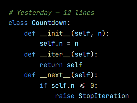 Python code from the lesson, beginning # Yesterday — 12 lines