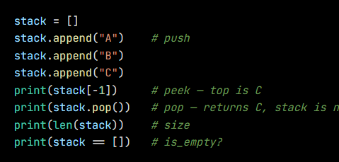 Python code from the lesson, beginning stack = []