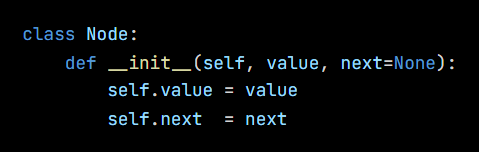 Python code from the lesson, beginning class Node: