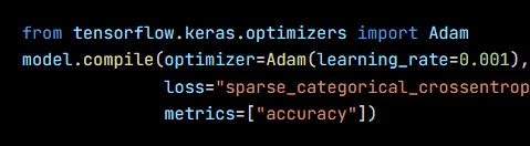 Python code from the lesson, beginning from tensorflow.keras.optimizers import Adam