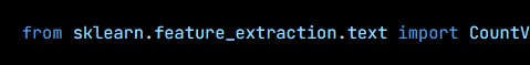 Python code from the lesson, beginning from sklearn.feature_extraction.text import CountVectorizer