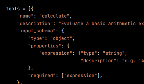 Python code from the lesson, beginning tools = [{