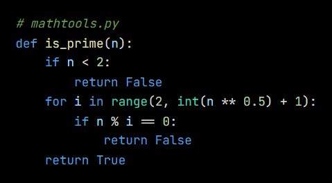 Python code from the lesson, beginning # mathtools.py