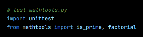 Python code from the lesson, beginning # test_mathtools.py