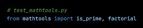 Python code from the lesson, beginning # test_mathtools.py