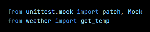 Python code from the lesson, beginning from unittest.mock import patch, Mock